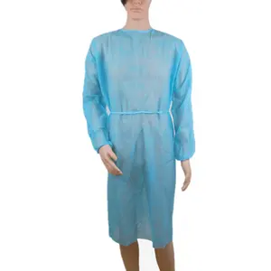 Vestido de isolamento cirúrgico impermeável para uso médico e descartável em pp não tecido para proteção hospitalar