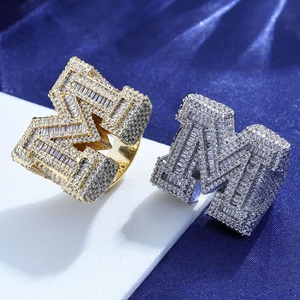 Wholesale Custom GRA VVS Moissanite Letter M <b>Initial</b> <b>Ring</b> 925 Silver 18K Gold Plated Hip Hop Iced Out Alphabet <b>Ring</b> B2B Vendor - Product Image 6