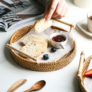 Bandeja <span class=keywords><strong>de</strong></span> ratán hecha a mano para <span class=keywords><strong>desayuno</strong></span>, cesta <span class=keywords><strong>de</strong></span> mimbre para fruta, pan, Picnic, aperitivos, contenedor <span class=keywords><strong>de</strong></span> almacenamiento <span class=keywords><strong>de</strong></span> cocina con mango <span class=keywords><strong>de</strong></span> madera - Product Image 4