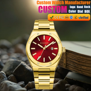Reloj de Lujo de Alta Calidad para Negocios, con Logotipo Personalizado, Cuarzo Rojo Sol, Analógico, Oro de 18k, 42mm, Correa de Acero Inoxidable y Caucho - Product Image 1