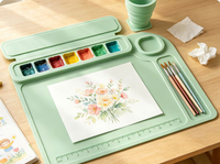 Nouveau tapis de peinture en silicone avec gobelet et palette détachables, tapis d'artisanat avec mesures pour artiste, tapis de création pour station de peinture