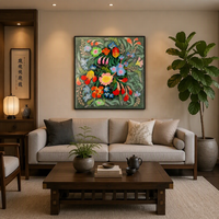 Peinture Murale Florale en Porcelaine 3D en Relief Effet Cristal, Style Botanique Vintage, Couleurs Intenses, Forme Carrée, Décoration de Salon et Maison - Meilleures Ventes