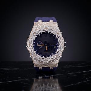 Montre-bracelet de luxe pour homme, sertie de diamants, lunette à pointes, mouvement quartz analogique-numérique, boîtier 43 mm, verre cristal, acier inoxydable - Product Image 3