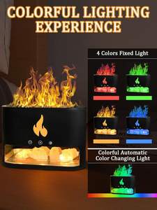 Salt Stone Aroma Diffuser Ultrasonic Aromatherapy Diffuser Mini Portable Simulated <b>Flame</b> Night Light Humidistat 1-Year Home Use - Product Image 2