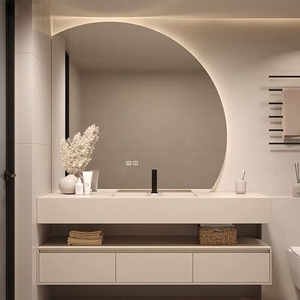 Meuble de salle de bain avec tiroir de rangement, luxe, bois massif, laque blanche, vasque intégrée - Product Image 6