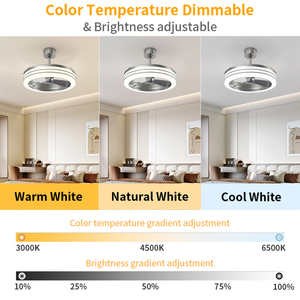 พัดลมเพดานสีเงินขนาด 23 นิ้ว พร้อมไฟ 6 ระดับความเร็ว 3 ค่าสีอุณหภูมิ 10-100% ปรับความสว่างได้ ไฟ LED สำหรับห้องนอน ห้องนั่งเล่น - Product Image 4