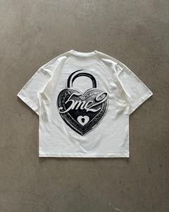Custom Heart Lock Graphic T-shirt Men Women Streetwear Oversized Heavyweight Cotton <b>Tee</b> Y2K Style <b>White</b> T Shirt - Product Image 2