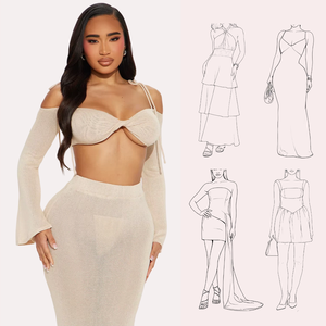 Verano perspectiva personalizada Sexy manga larga Top corto falda pantalones 2 piezas vestido traje mujer vestido suéter para vacaciones - Product Image 3