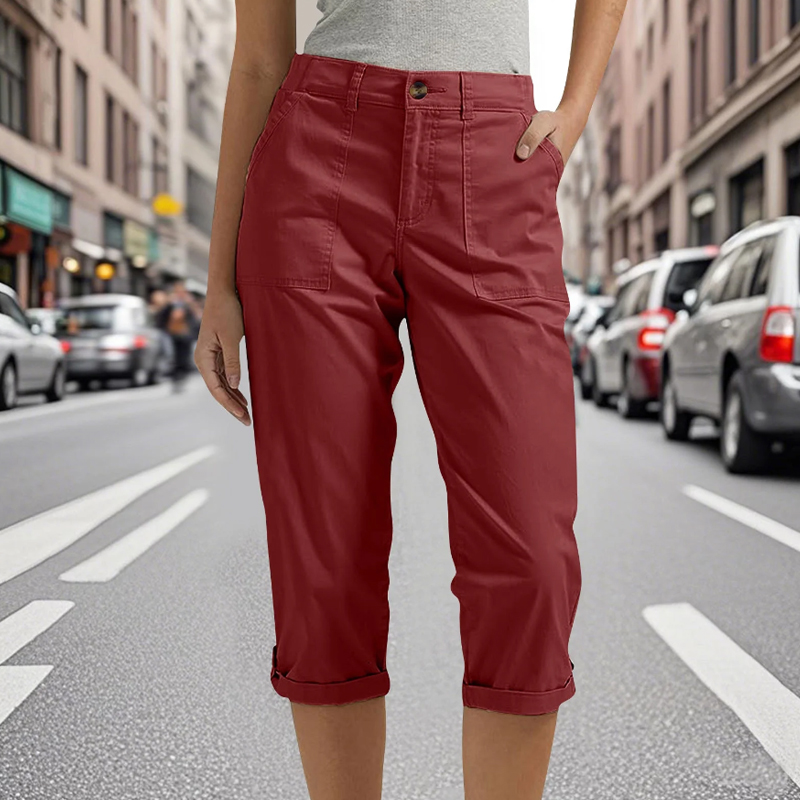 Pantalon cargo 3/4 Capri pour femme rouge