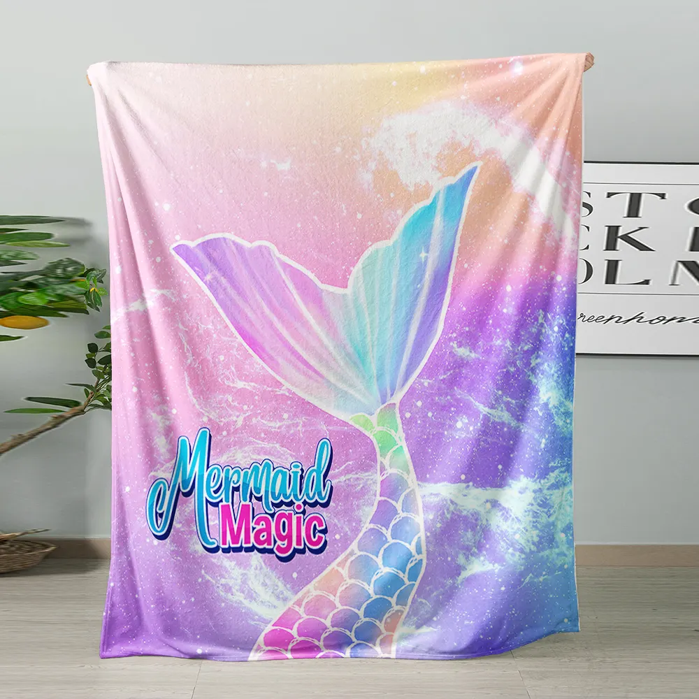 Four seasons 3D Mermaid tail scale fish scale pattern blanket decorative flannel blanket, super soft, suitable for bed