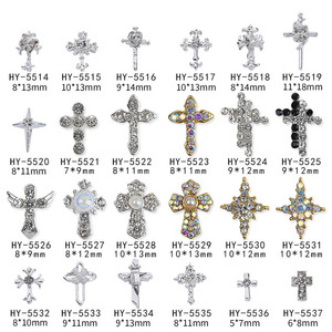 Dijes de corazón de cruz y cromo antiguos para diseño de uñas, uñas de estilo cristiano vintage - Product Image 3