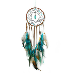Materiale organico di Attaccatura di Parete Della Decorazione Handmade Del Turchese Pietra Piuma <span class=keywords><strong>Macrame</strong></span> Dream Catcher - Product Image 2