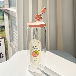 Novedad 2025 Éxito de Ventas Vasos de Vidrio de 16oz y 20oz para Café Helado y Botella de Agua con Tapas y Popotes de Silicona para Jugo, Refresco y Cerveza - Product Image 4