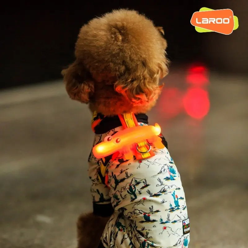 Laroo Silicon USB Dapat Diisi Ulang Lampu LED Pet Klip Berkedip Pada Kalung Anjing Kucing Harness