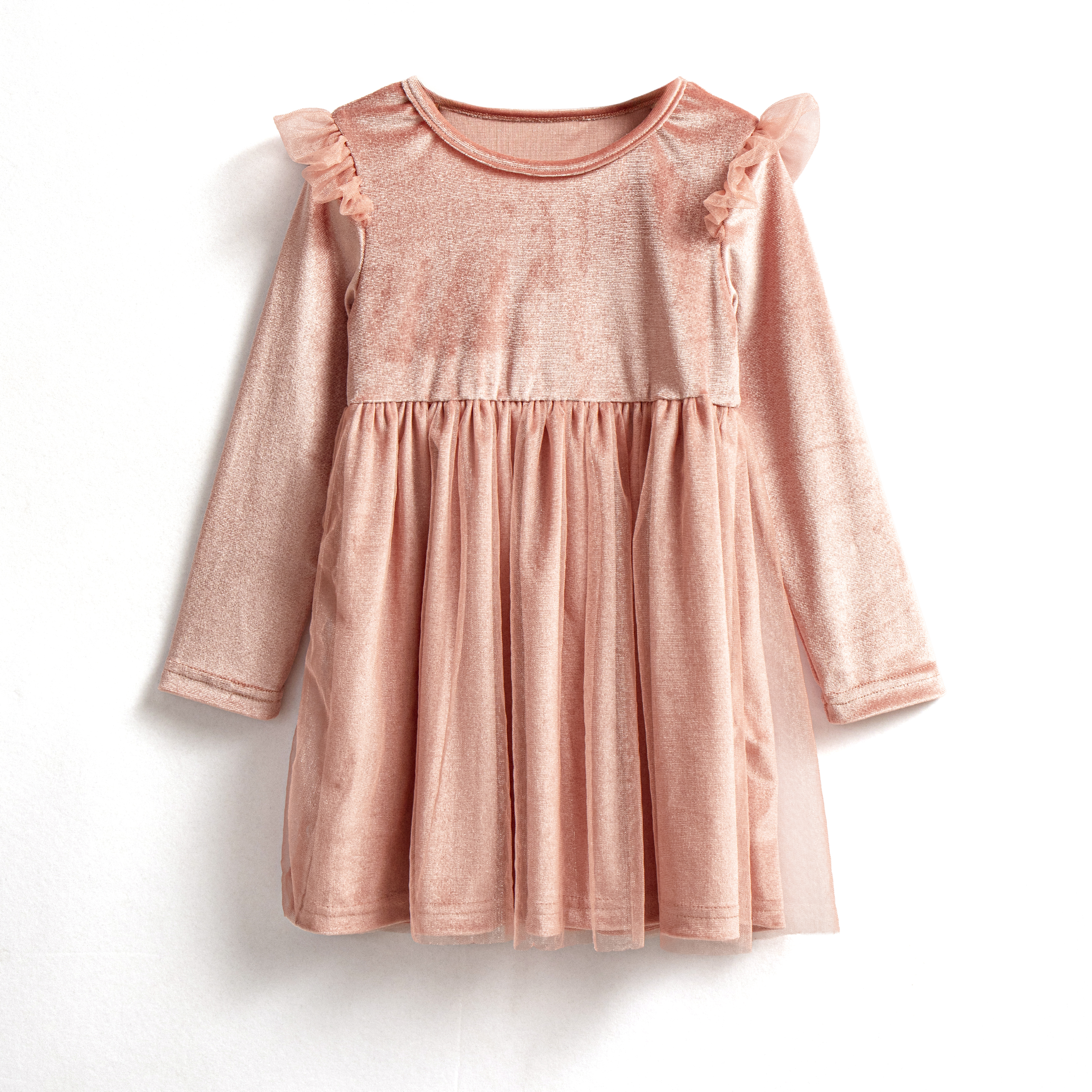 Velvet Dusty Pink Children Dress 4 Colors Daily Wear