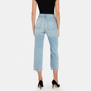 Mode Bonne Qualité Taille Haute Droite En Détresse Culture Jeans - Product Image 3