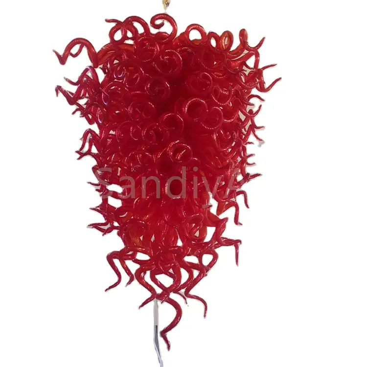 Lampu Gantung Kaca Murano Warna Merah Solid Menakjubkan Lampu Gaya Seni Chihuly