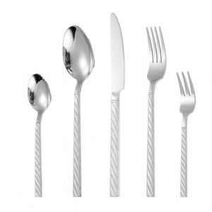 Ensemble de couverts élégants en acier inoxydable avec couteau, fourchette et cuillère, design de poignée texturée en corde, pour les mariages - Product Image 4