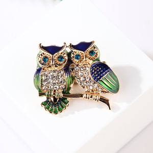 Alfileres esmaltados de ojos azules, broche de búho de pareja de diamantes de imitación, broches de animales para mujeres, hombres, ropa, bufanda, hebilla, Collar, alfileres de joyería - Product Image 3
