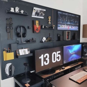 Pengatur Pegboard game terpasang di dinding-logam dengan kait/rak, hitam putih merah, penyimpanan kontrol dinding untuk ruang game - Product Image 2