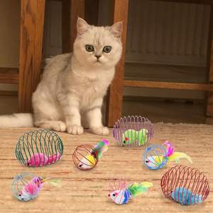 Jouets pour chats colorés, cages en fil métallique avec plumes, matériau PP durable pour l'auto-divertissement des chats et des jouets interactifs - Product Image 4