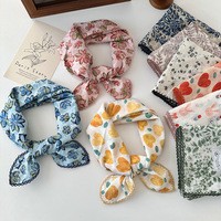 Foulard carré 70 % coton et lin à imprimé floral pour femme, style coréen, polyvalent, artistique, pastoral, protecteur du cou, décoratif, petit format