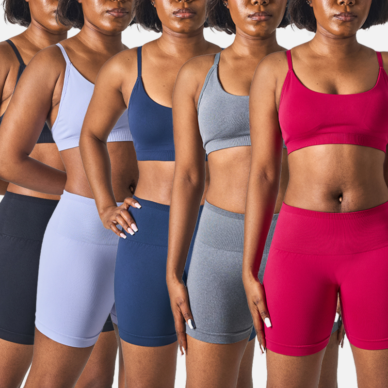 SK5124&SK5123 Seamless Yoga Sets with Chest Padding Cross Back Design Gym Wear High Elastic Yoga Shorts for Women