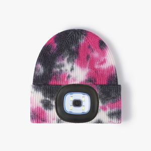 Alla moda Tie Dye cappello in maglia a LED realizzato in fabbrica per il freddo sport all'aria aperta USB leggero berretto invernale con logo personalizzato cappuccio ricamato - Product Image 4
