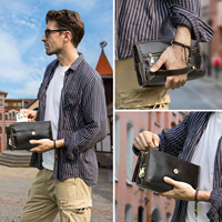 Contact's Multi-Compartimento Bolso de mano Hombre Primera capa Cuero de vaca Aceite Bolso de mano para hombre con cerradura codificada Trajes Vida empresarial diaria