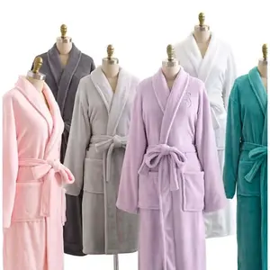 Super Soft Flannel Fleece Bath Robe Custom Polyester Bathrobe For Women