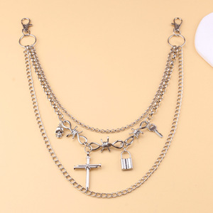 Cross Padlock Multi Layer <b>Trouser</b> <b>Chain</b> Punk Hip Hop Body <b>Chain</b> Waist <b>Chain</b> Tibetan Silver Daily Wear - Product Image 1