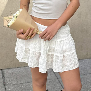 Minifalda midi de cuadros con textura de color liso, estilo juvenil, que reduce la edad, cintura baja elástica, versátil, línea A - Product Image 1