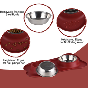 Portable Foldable Pet Food Water Double Bowl Eco-Friendly Portable Pet Feeder Non-Slip Base Stainless Steel Pet Bowl for Dogs - Product Image 3