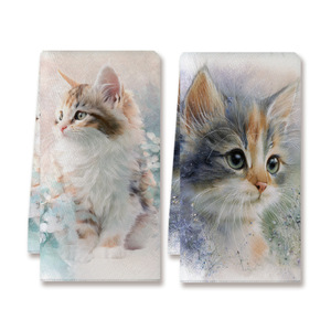 Cross-border digital printing household kitchen towels, dishcloths, <b>tablecloths</b>, decorative tea towels, cute kitten towels - Product Image 2
