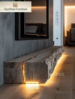 Table basse en bois massif craquelé, style Wabi-Sabi chinois, avec pilier carré unique en bloc de bois entier, pour salon et salle de thé