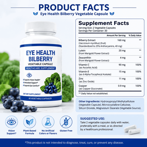 Private Label Eye Health Bilberry Vegetable Capsules 60 Count Healthcare Dietary <b>Supplement</b> Vegetarian Antioxidant Support - Product Image 2