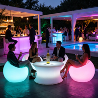 Ensemble de meubles de bar LED en plastique moderne, étanche IP65, lumières RGB à 16 couleurs changeantes, batterie rechargeable pour bar extérieur ou domestique