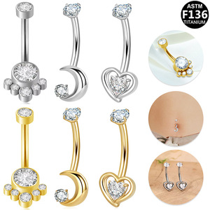 <b>Titanium</b> Navel Ring Heart Shape Zircon Inlaid Body Jewelry For Women Piercing <b>Studs</b> ASTM F136 - Product Image 1