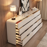 Commode moderne, durable, écologique, gris champagne brillant, avec bande lumineuse LED COB, sans poignée, en MDF, pour salon