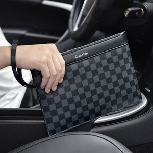 Túi cầm tay nam cỡ lớn, kiểu dáng phong cách cổ điển, chất liệu vải bố kẻ caro, có khóa kéo, thời trang, lót bằng chất liệu PU và polyester - Product Image 2