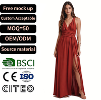 Robe de soirée longue pour femme, design personnalisé OEM, col en V profond, taille à corde tressée, fente latérale, coupe trapèze, pour soirée formelle