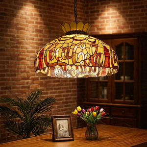 Lámpara de Araña LED de Estilo Europeo de 20 Pulgadas, Diseño Vintage de Vidrio Tintado, Altura Ajustable, Diseño de Letras, para Sala de Estar, Regulable, Luz Cálida - Product Image 2