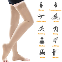 Bas de contention médicaux en coton respirants et doux, hauteur cuisse, 20-30 mmHg, avec bande antidérapante en silicone pour femmes et hommes