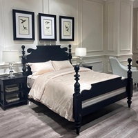 Lit de princesse à colonnes basses de style américain, luxe léger, Ethan Allen Quincy, style rétro, personnalisable, entièrement en bois massif, sculpté, pour chambre principale