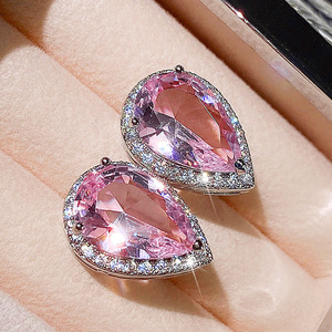 Orecchini a Perno a Goccia Rosa per Donne, Forma a Pera, Brillanti, per Uso Quotidiano e Feste, Gioielli alla Moda - Product Image 4