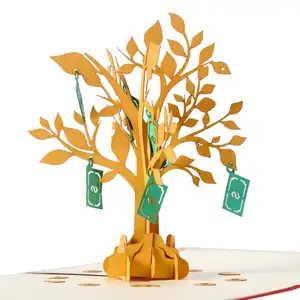 Kirigami-Árbol de dinero de alta calidad para decoración y regalo, tarjetas de felicitación 3D, diseño personalizado, nuevo modelo