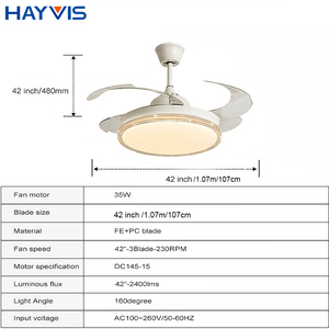 Control remoto moderno 3CCT Light 42 pulgadas 6 velocidades Choice Solid DC Motor Slient Led Invisible Ventilador de techo - Product Image 2