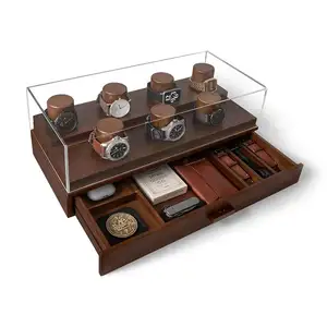 Caja redonda de madera de lujo para relojes, caja de exhibición de reloj de lujo, 4 Slote