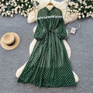 Nuevo Vestido de Mujer con Cuello Alto y Volantes de Encaje con Estampado de Puntos, Estilo Casual Maxi para Primavera - Product Image 3