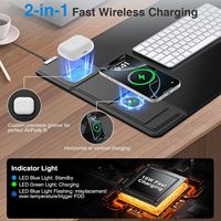 Tapis de souris de jeu multifonctionnel avec base en caoutchouc antidérapante, charge sans fil 15W, support de téléphone, tapis de bureau RGB, bords cousus, en stock